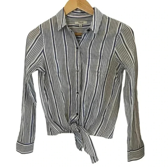 Madewell Womens Striped long sleeve Front Tie blouse - Picture 1 of 6